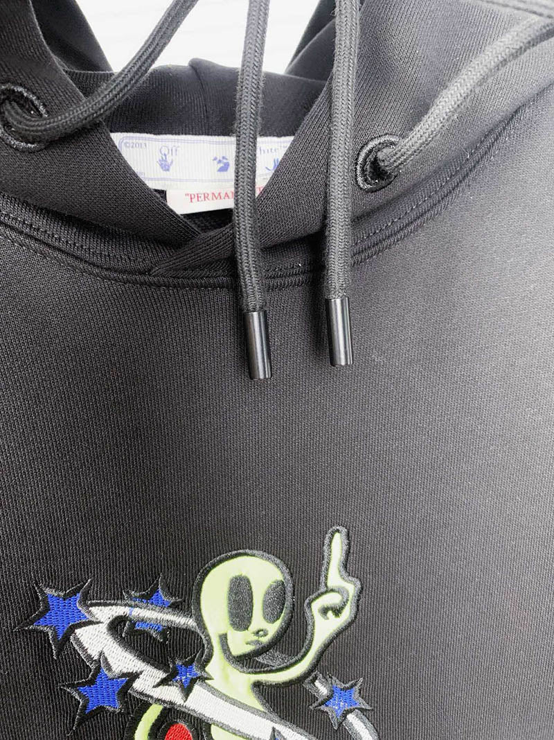 OFF WHITE Star Arrow Embroidered Appliqué Hoodie – Black
