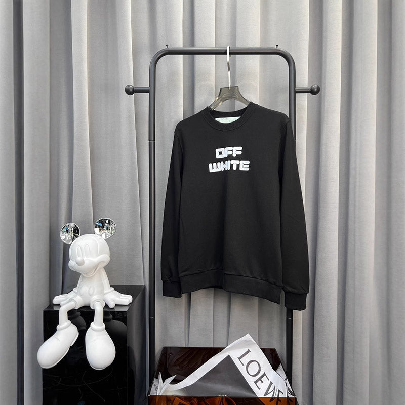 Off-White OW Logo Graphic Crewneck Pullover Sweatshirt — White & Black