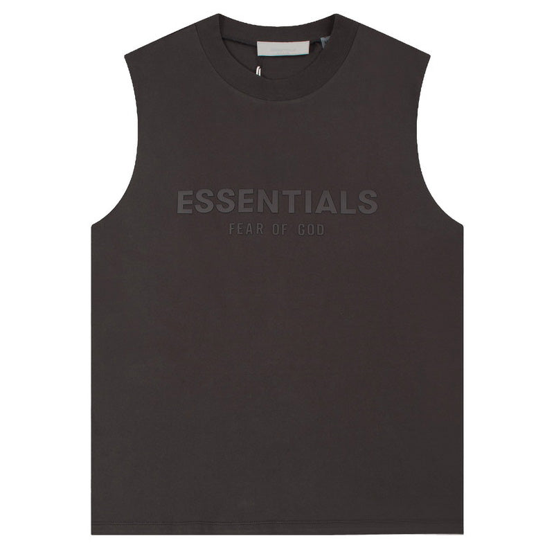 Fear of God Flocked Logo Letter Print Sleeveless T-Shirt – Brown / Grey / Khaki
