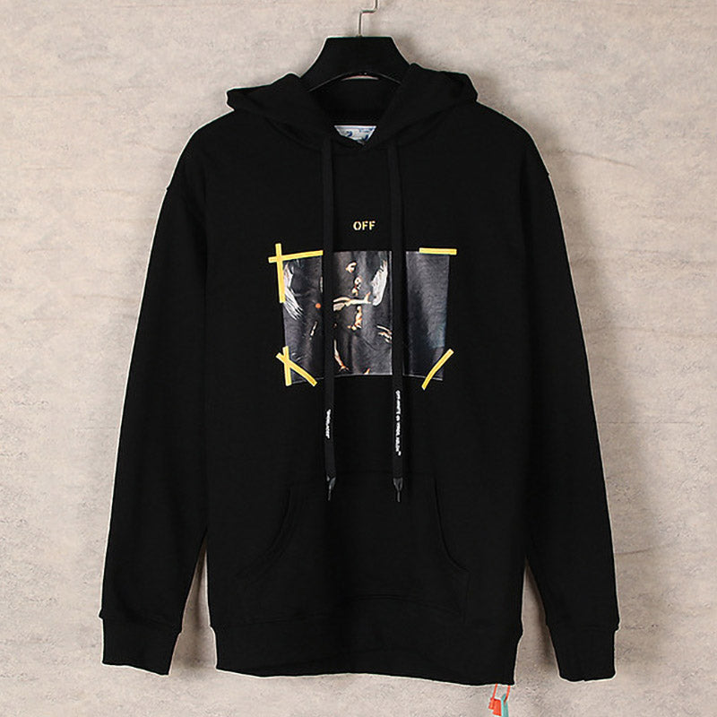 OFF WHITE Caravaggio Taped Graphic Hoodie – White & Black