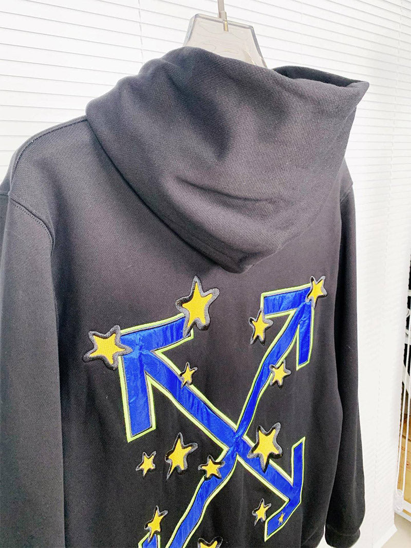OFF WHITE Star Arrow Embroidered Appliqué Hoodie – Black