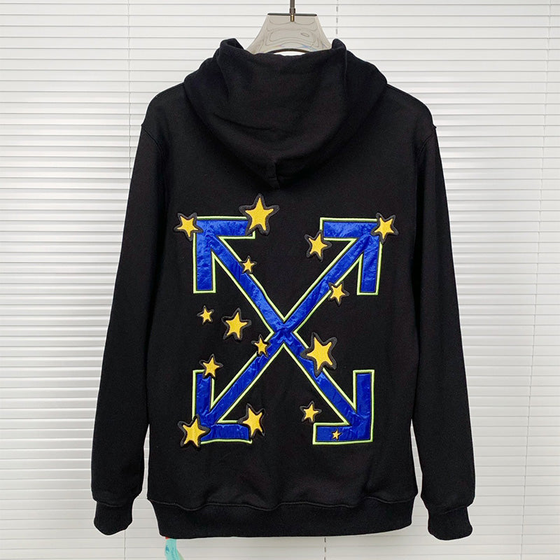 OFF WHITE Star Arrow Embroidered Appliqué Hoodie – Black