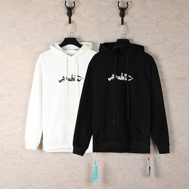 OFF WHITE Graffiti Script Logo Hoodie – Black & White