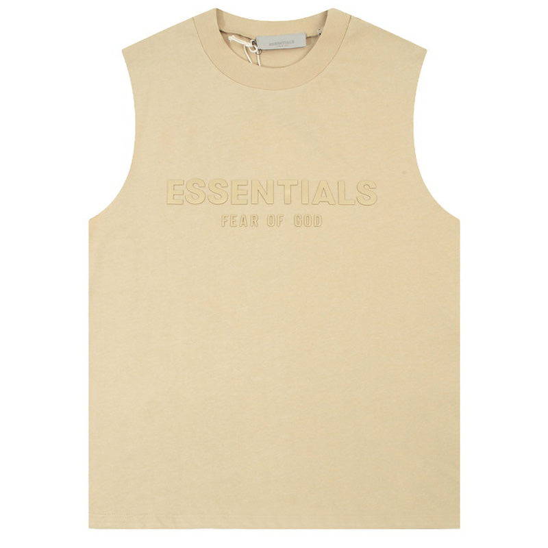 Fear of God Flocked Logo Letter Print Sleeveless T-Shirt – Brown / Grey / Khaki