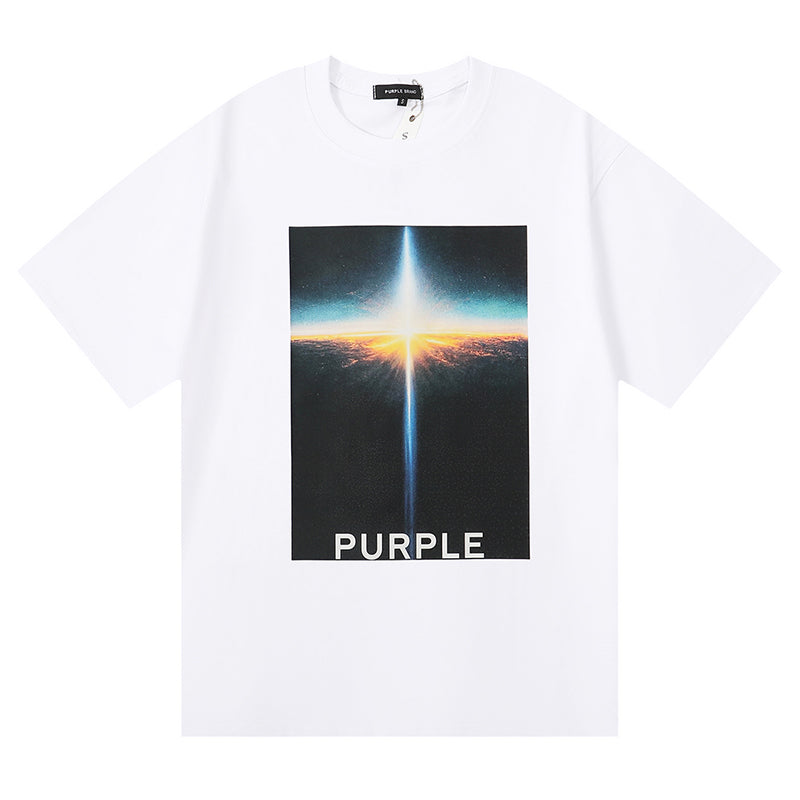 Purple Brand Logo Pattern Print T-Shirt | Black & White