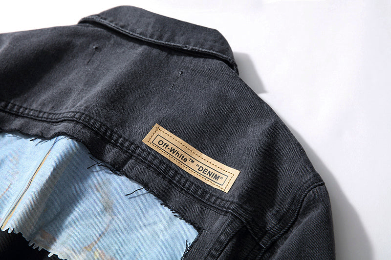 Off-White Destruction Oil Painting Graffiti Arrow Denim Jacket – Loose Sporty Fit
