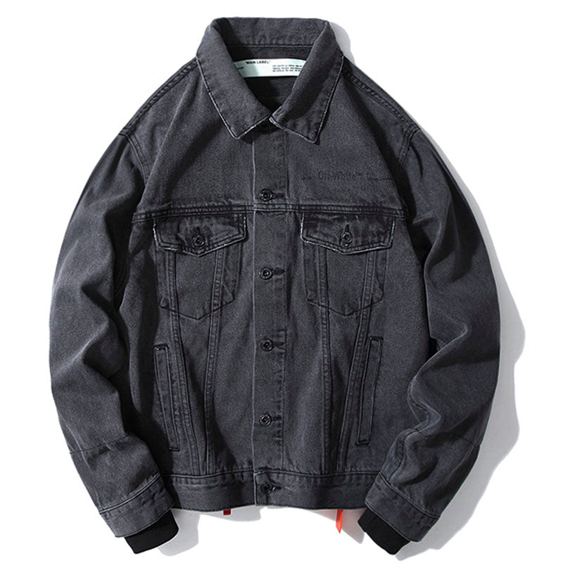 Off-White Destruction Oil Painting Graffiti Arrow Denim Jacket – Loose Sporty Fit