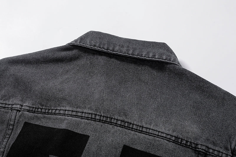 OFF-WHITE Arrow Logo Washed Distressed Denim Jacket